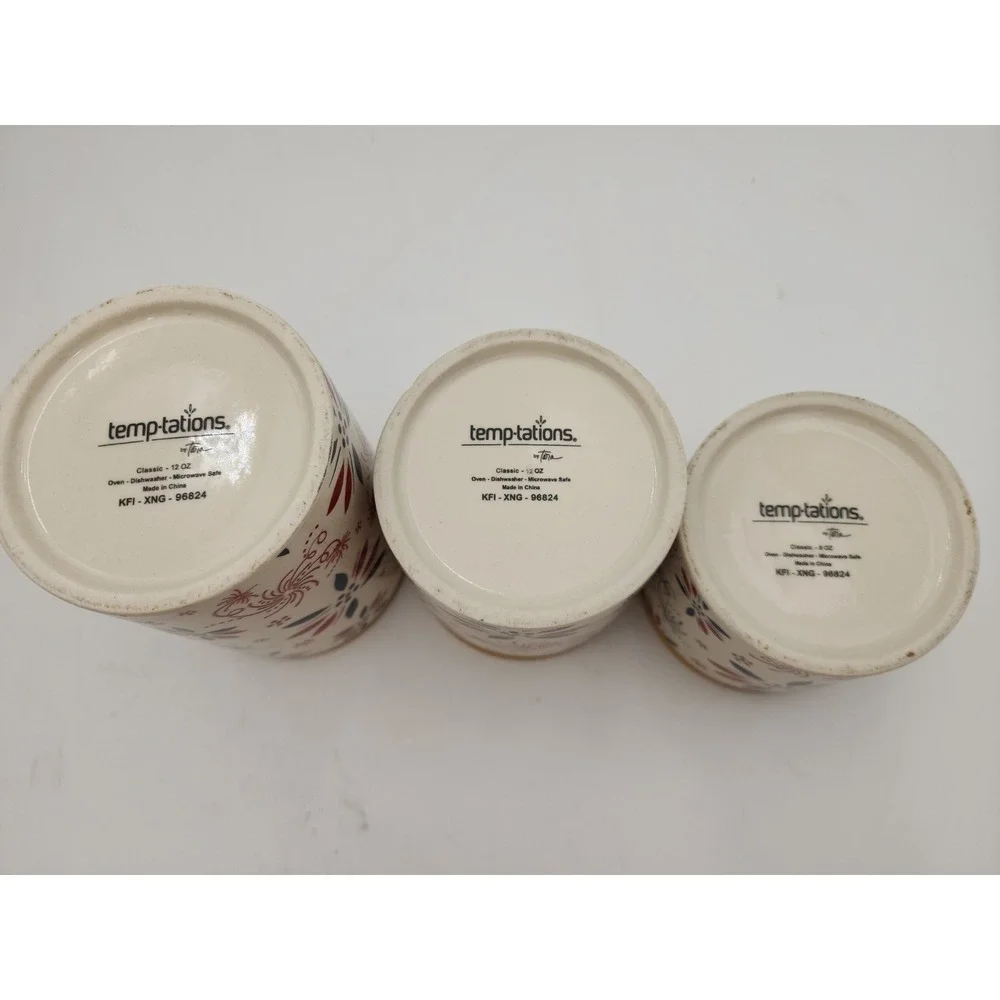Temptations By Tara Set Of 3 Patriotic Cannisters W/Bamboo Lids